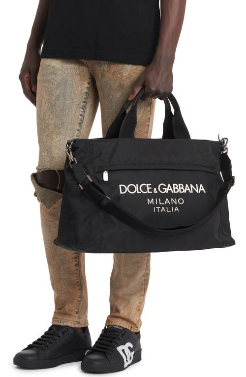 Dolce & Gabbana Black Gym Bag With Contrasting Logo Print In Polyamide Man In Black/blac