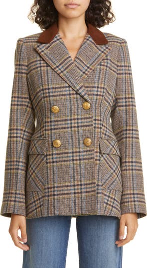 Double breasted plaid blazer womens best sale