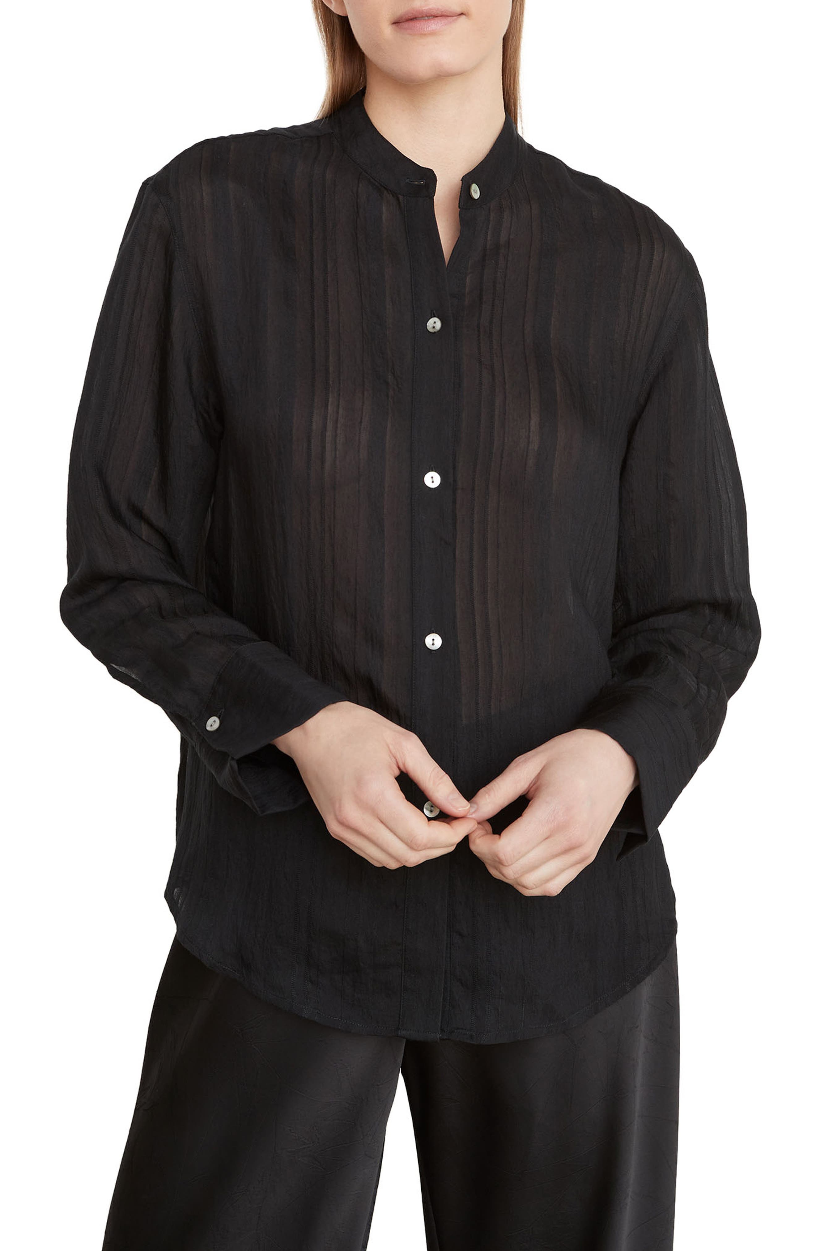 Vince Drapey Stripe Band Collar Button-Up Shirt | Nordstromrack