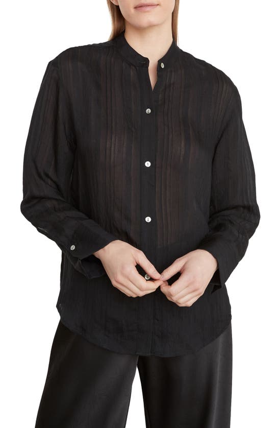 VINCE DRAPEY STRIPE BAND COLLAR BUTTON-UP SHIRT