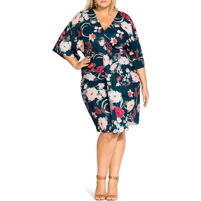 Plus Size City Chic Ikebana Shift Dress, Blue