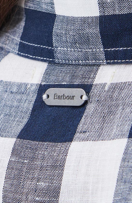 Shop Barbour Marine Plaid Tie Waist Long Sleeve Linen Shirtdress In Navy Check