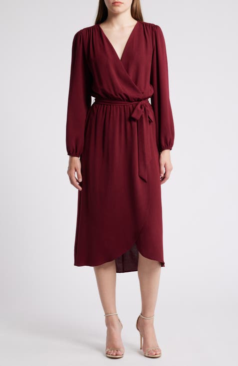 Burgundy midi dress long sleeve best sale