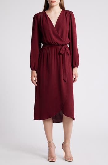 Connected Apparel Long Sleeve Faux Wrap Midi Dress Nordstrom