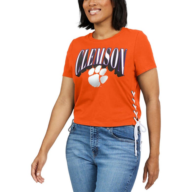 Shop Wear By Erin Andrews Orange Clemson Tigers Side Lace-up Modest Crop T-shirt