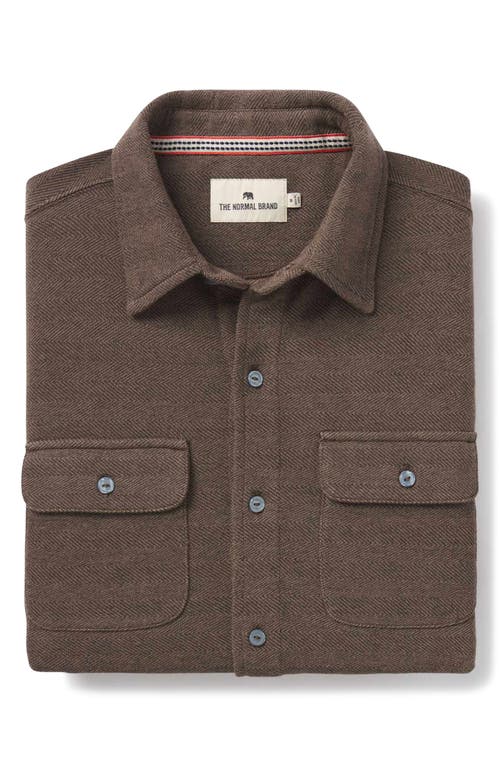 The Normal Brand Textured Knit Long Sleeve Button-up Shirt In Java