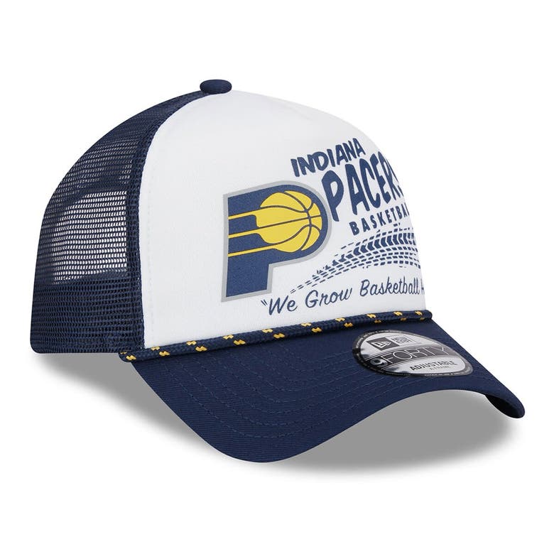 Shop New Era White/navy Indiana Pacers  Burnout Print A-frame 9forty Trucker Hat