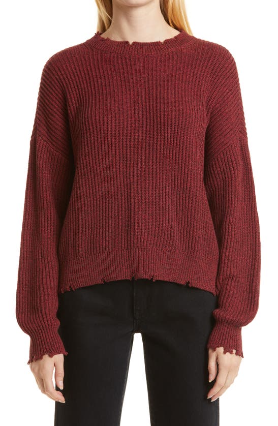 Pistola Eva Rib Knit Frayed Edge Cotton Sweater In Cherry Black Marl