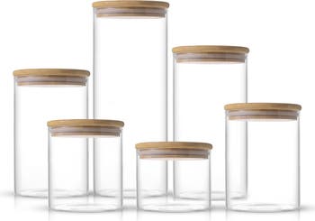 Classy Canisters 38 ounce square glass jar with bamboo lid