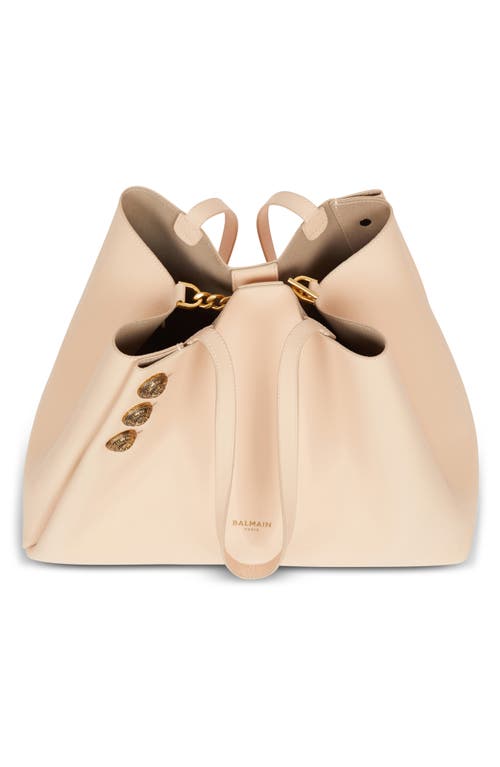 Balmain Embleme Shopper Tote Bag In Grained Leather In 0dx Beige/pink
