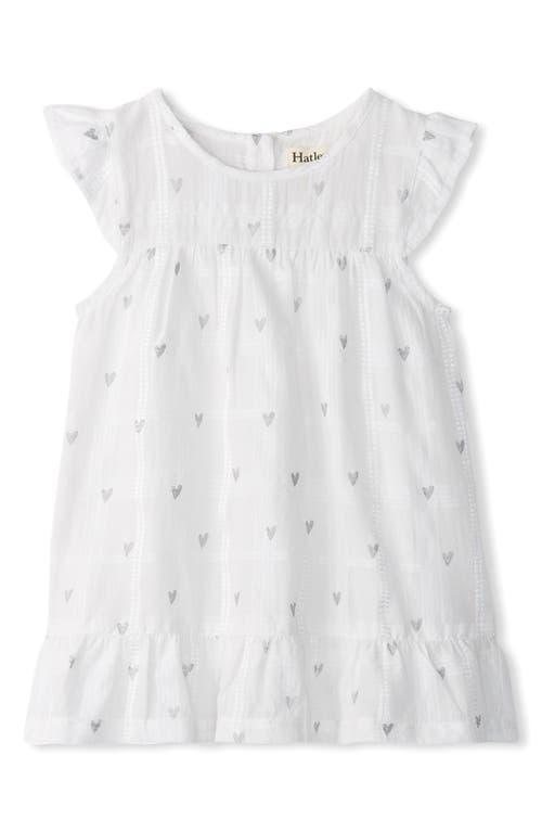 Hatley Glitter Hearts Flounce Dress in White at Nordstrom, Size 12-18M