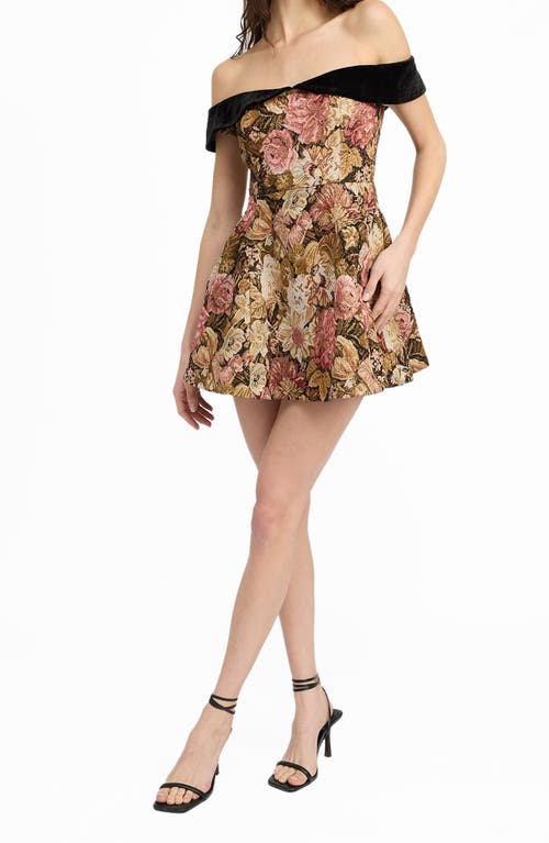 Shop En Saison Carey Jacquard Off The Shoulder Fit & Flare Minidress In Pink Gold