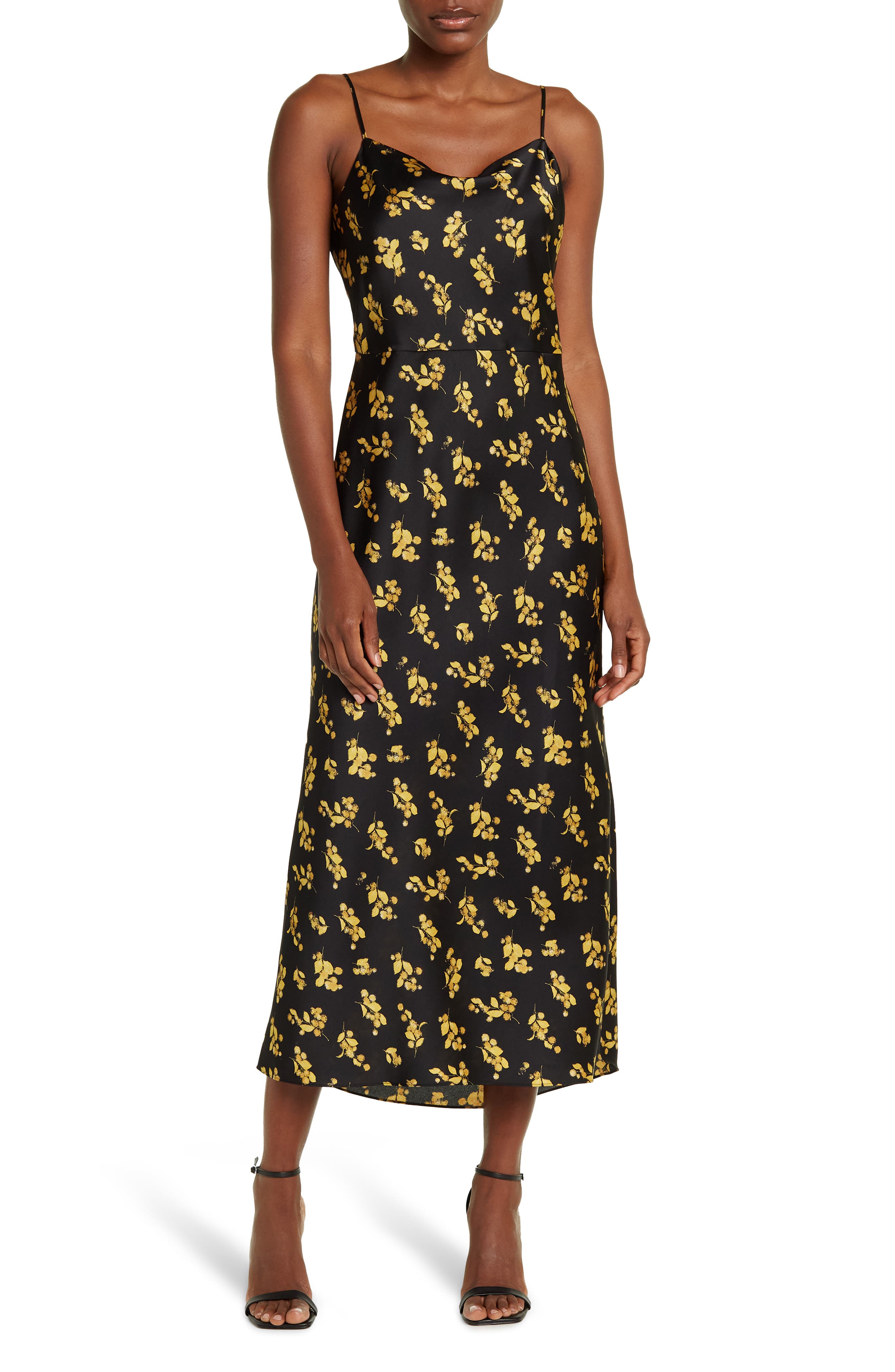 Vince Dandelion Print Cowl Neck Slip 