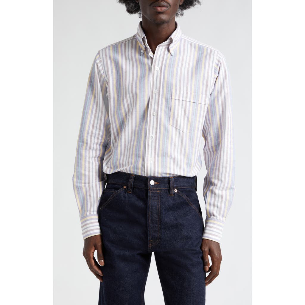 Drake's Stripe Oxford Button-down Shirt In White