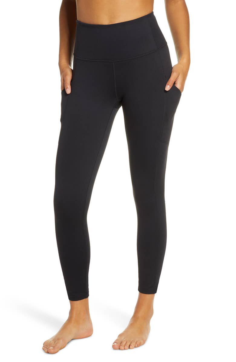 Live In High Waist Pocket 7/8 Leggings, Main, color, BLACK