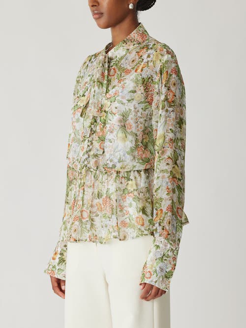 Rebecca Taylor All Over Floral On Viscose Chiffon Tie Front Blouse In Floral Multi