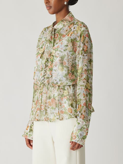 Shop Rebecca Taylor All Over Floral On Viscose Chiffon Tie Front Blouse In Floral Multi