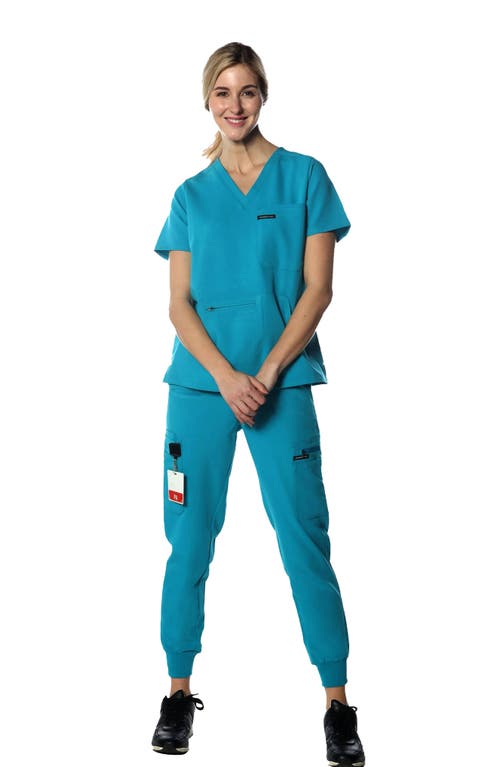 Shop Members Only Cordoba 5-pocket Scrub Top In Teal