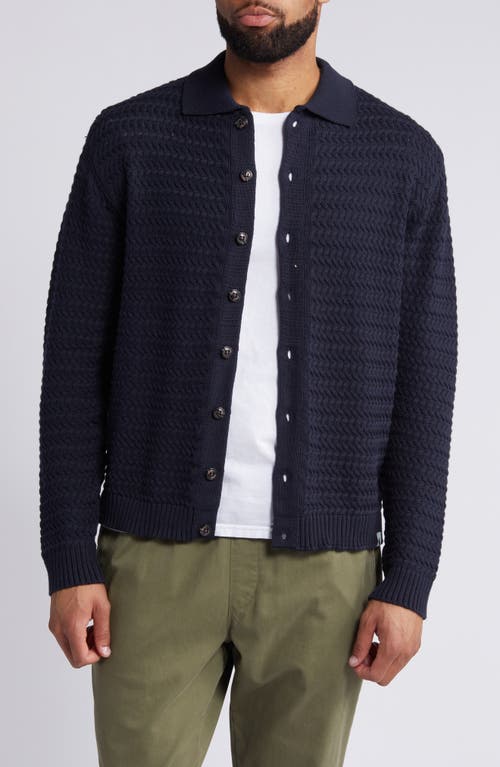 Terrace Zigzag Rib Cotton Cardigan in Navy