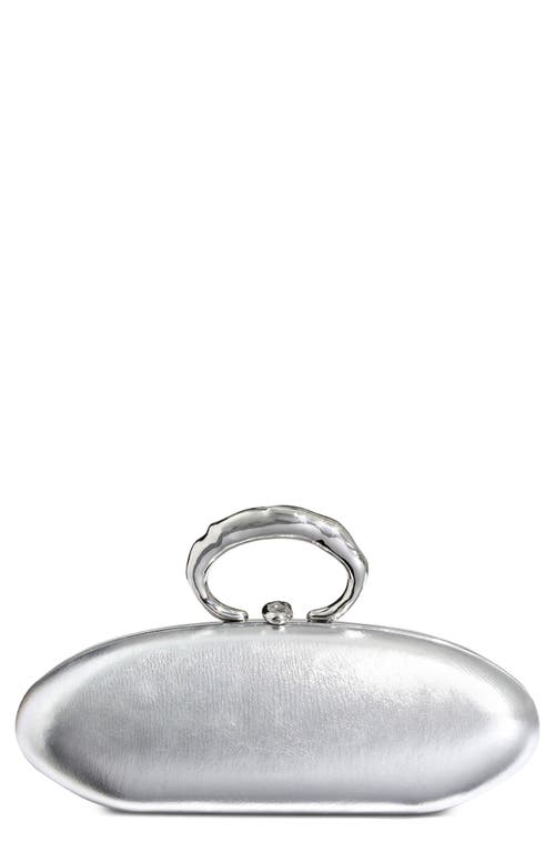 Shop Alexis Bittar Metallic Leather Top Handle Frame Minaudière In Silver