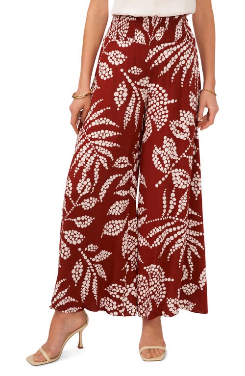 Vince Camuto Foliage Print Smocked Waist Wide Leg Pants Rust at Nordstrom,
