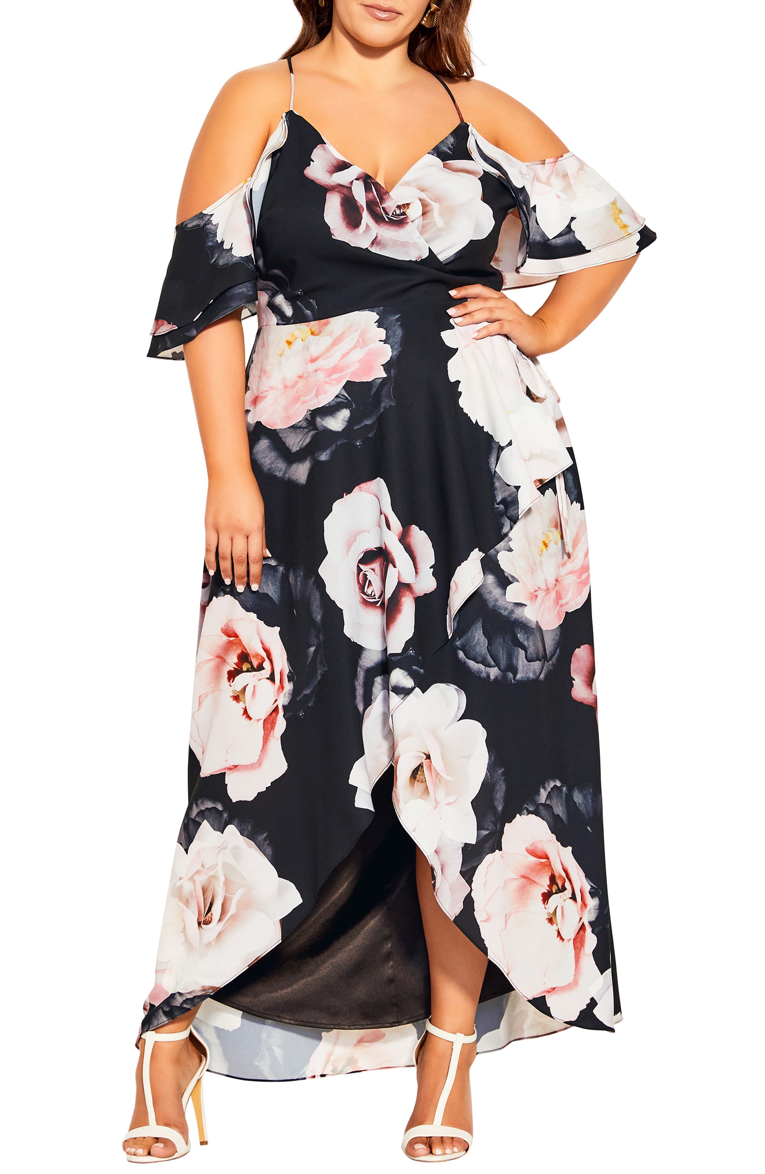 City Chic Austin Floral Cold Shoulder 