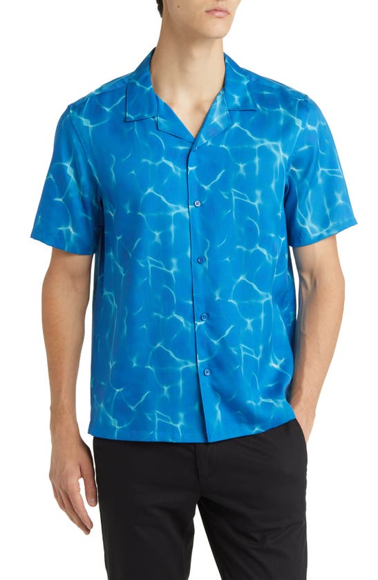 THEORY IRVING RIPPLE SHORT SLEEVE BUTTON-UP CAMP SHIRT