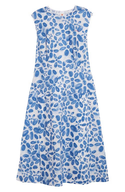 Shop Marni Floral Print Cotton Poplin Midi Dress In Iris Blue