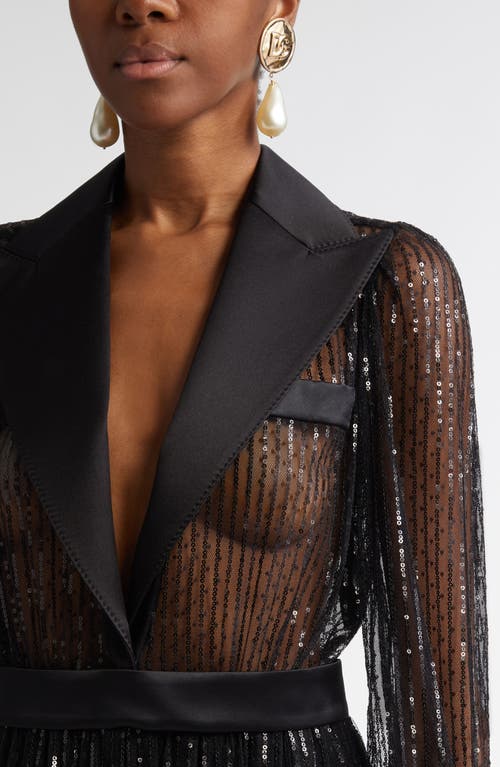 Shop Dolce & Gabbana Dolce&gabbana Sequin Sheer Long Sleeve Blazer Midi Dress In N0000 Nero