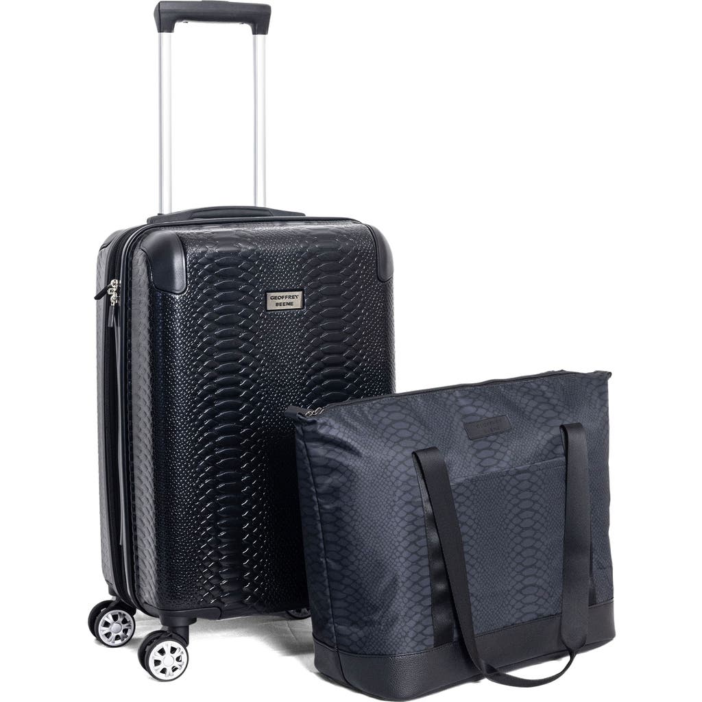Geoffrey Beene Snakeskin Embossed Tote Bag & Hardside Spinner Suitcase Set In Black/black