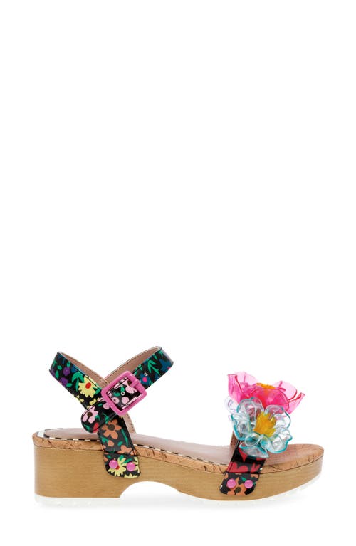 Betsey Johnson Little And Big Girls Oakly Clog Sandals With Flower Details In Black/pink Multi