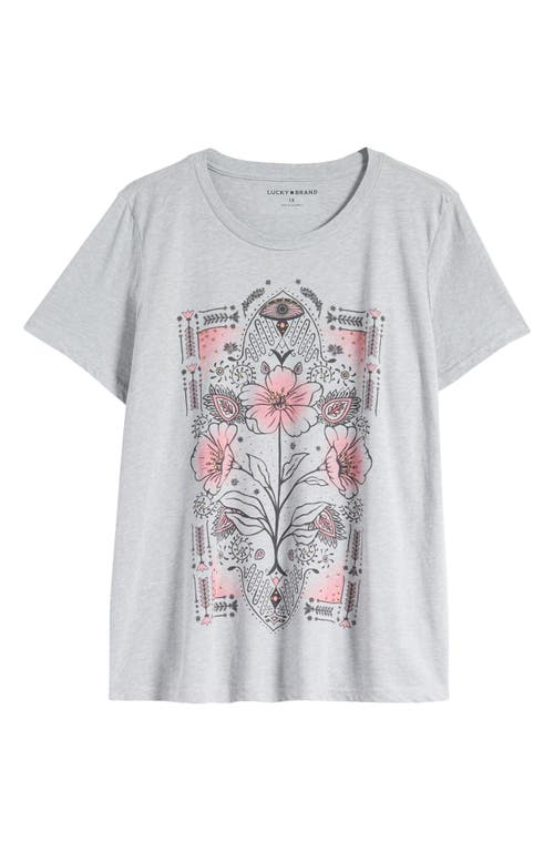 Shop Lucky Brand Floral Embellished Graphic T-shirt In Light Heather Gray