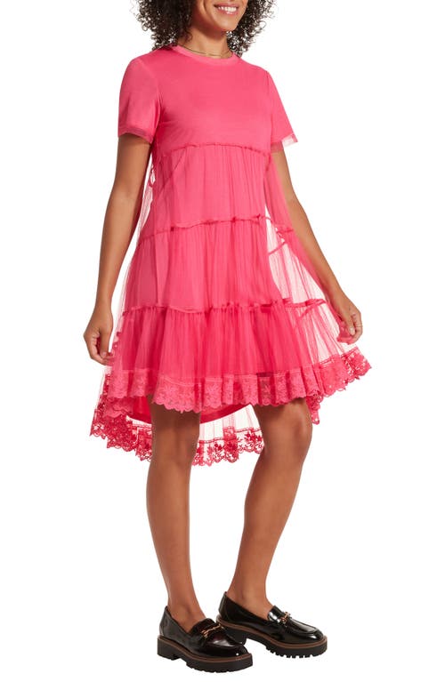 Shop Wishlist Short Sleeve Mesh Skirt Dress In Fuchsia