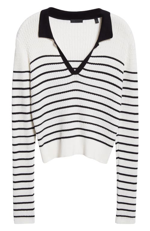 Shop Atm Anthony Thomas Melillo Stripe Cable Stitch Sweater In Chalk/black