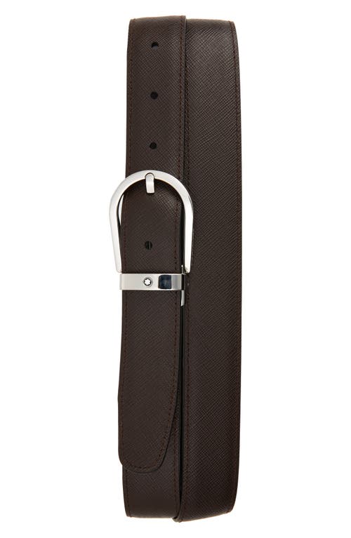 Shop Montblanc Horseshoe Buckle Reversible Sartorial Leather Belt In Black/brown