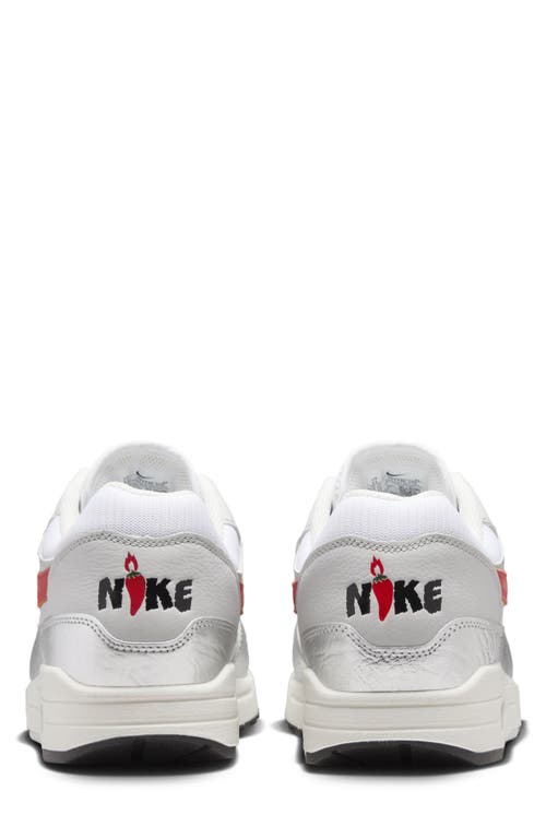 Shop Nike Air Max 1 Premium Sneaker In White/chile Red/silver