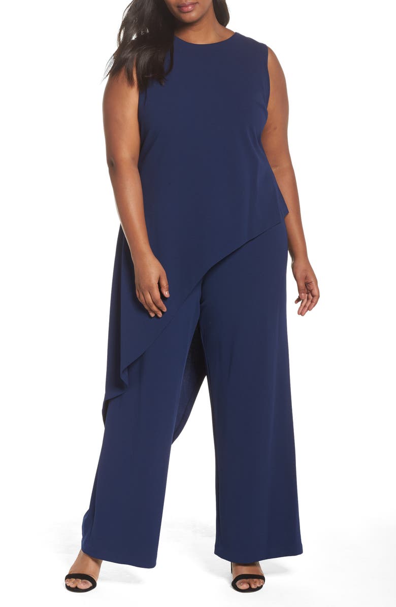 Adrianna Papell Knit Crepe Asymmetrical Jumpsuit (Plus Size) | Nordstrom