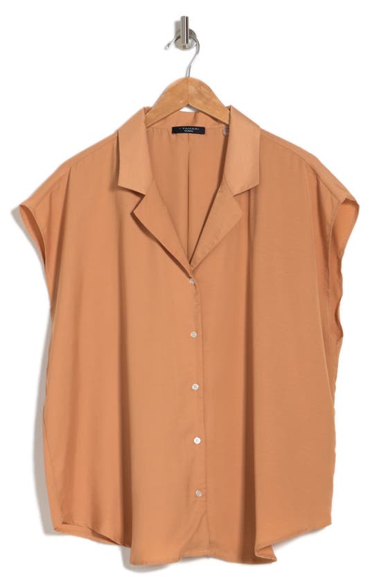 T Tahari Airflow Camp Shirt In Pecan