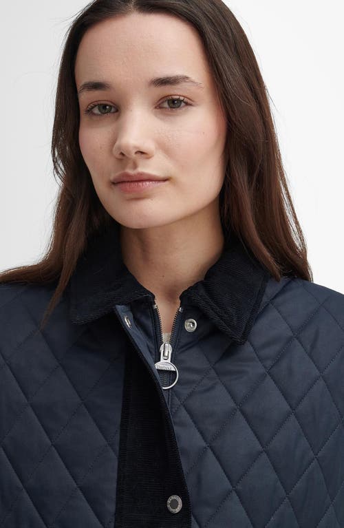 Shop Barbour Tulip Corduroy Trim Quilted Coat In Dark Navy