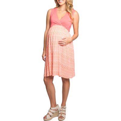 Everly Grey Cleo Maternity/nursing Dress, Coral
