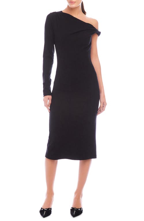 Fifteen Twenty Nadia Asymmetric Neck Midi Dress In Black In Black