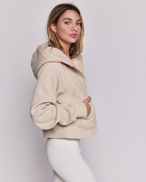 Rebody Active Effortless Fleece Half Zip Hoodie In Sand