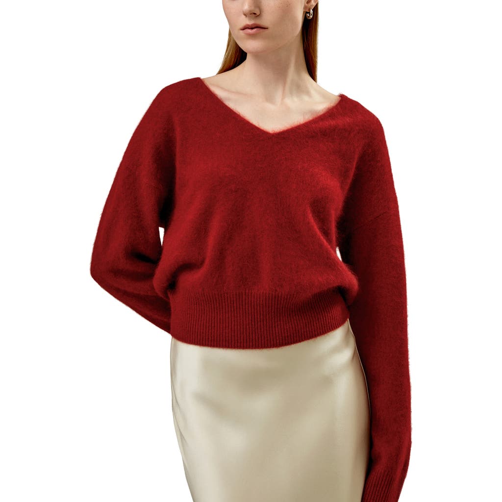 Lilysilk Cropped V-neck Cashmere Sweater For Women In Red