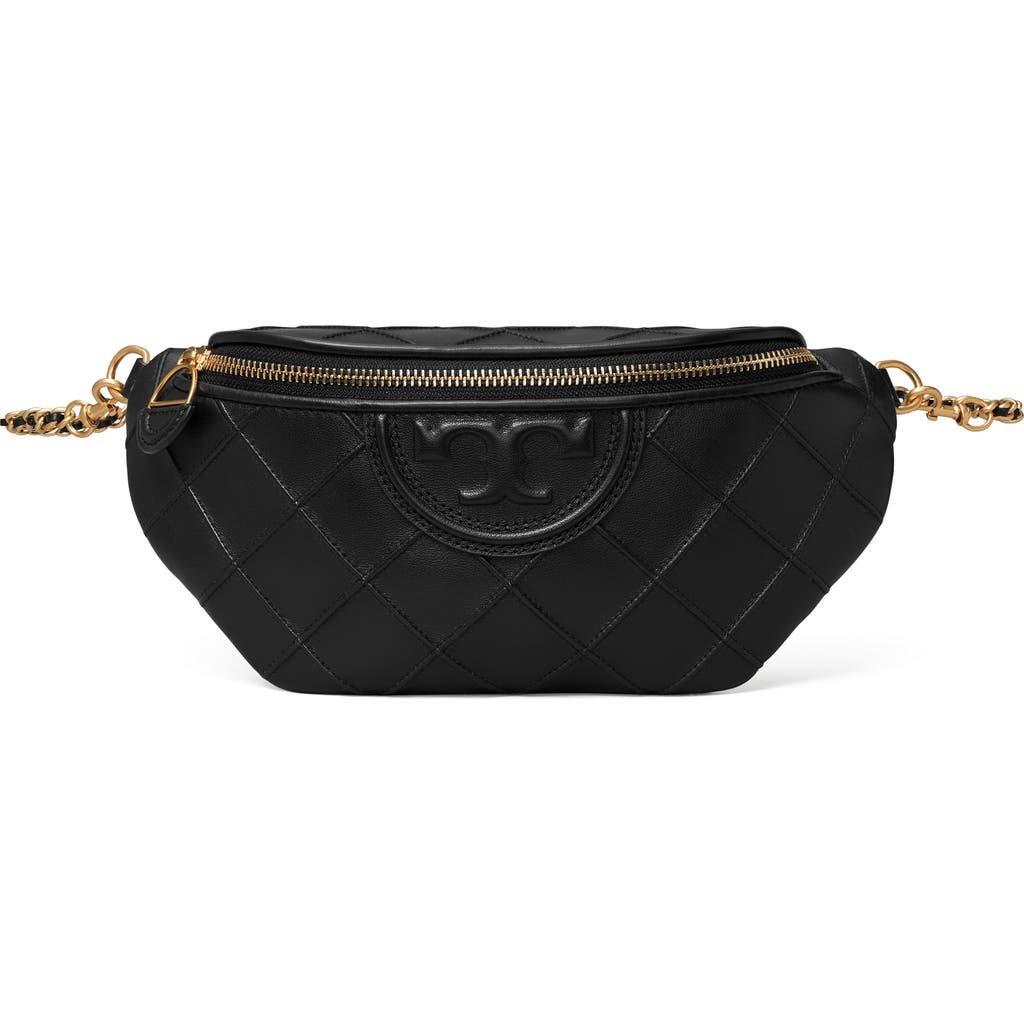 Tory Burch Fleming Soft Quilted Leather Belt Bag In Black