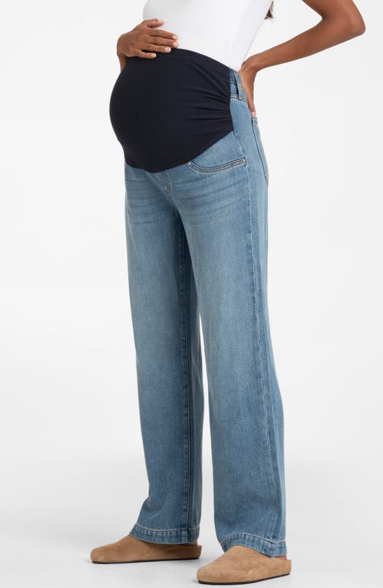 Shop Seraphine Over The Bump Wide Leg Maternity Jeans In Light Blue