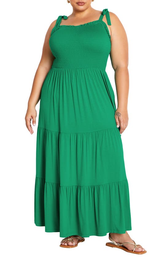 City Chic Miley Smocked Tiered Maxi Sundress In Green