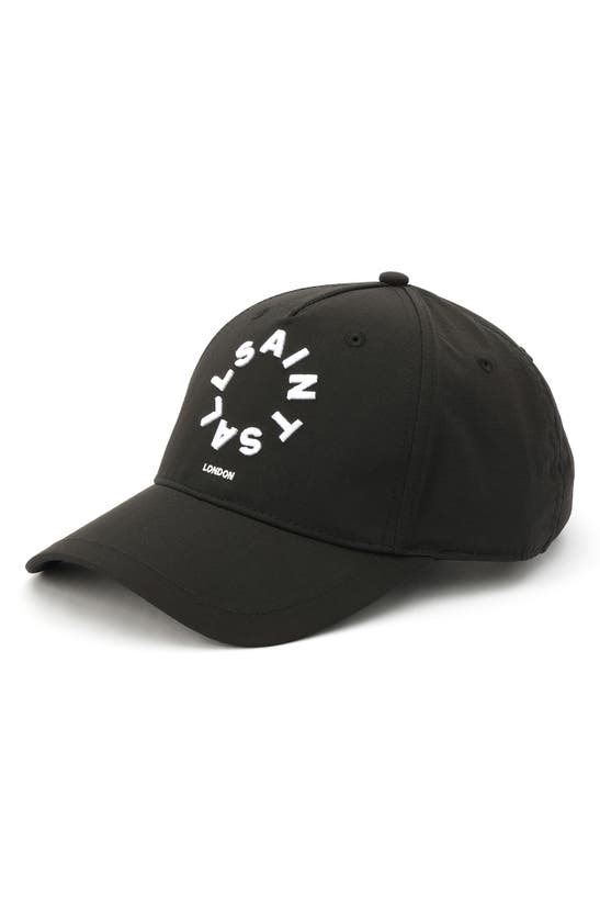 Shop Allsaints Circle Logo Adjustable Ripstop Baseball Cap In Black