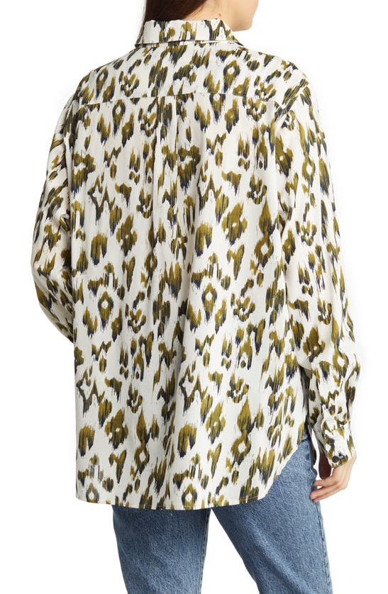 Scotch & Soda Oversized Printed Shirt In Brushed Ikat Army Green-6019