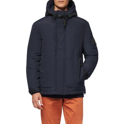 Andrew Marc Greiggs Utility Down Hooded Jacket, Blue