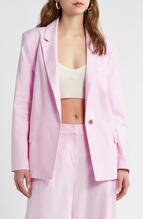 Shop Open Edit Linen Blend Blazer In Pink Pirouette